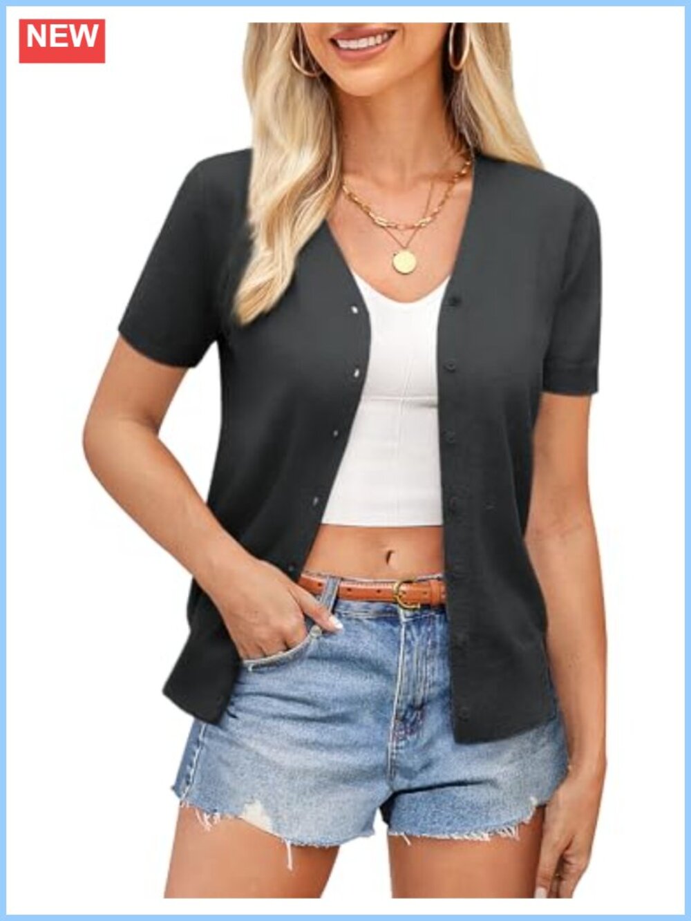Women's Short Sleeve V-Neck Cropped Knit Cardigan Button Down